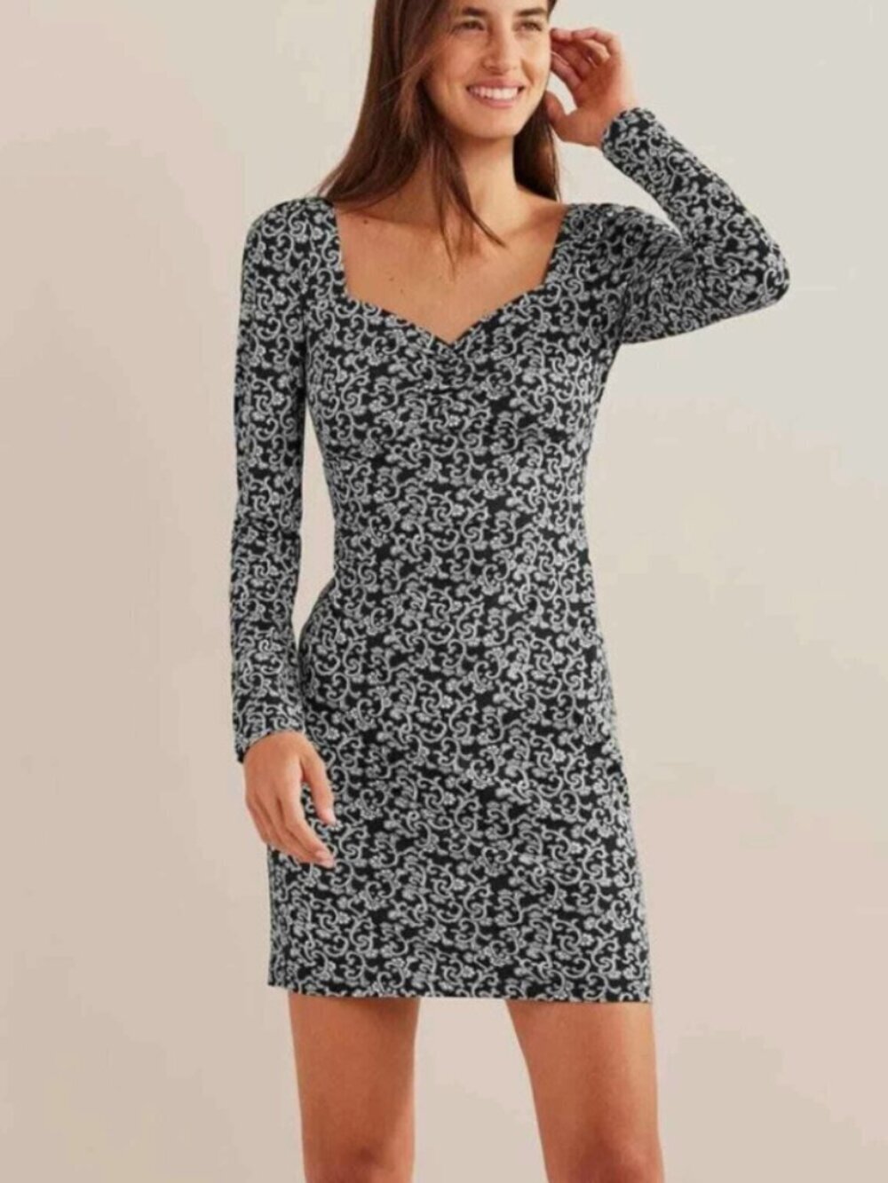 BODEN Sweetheart Black White Long Sleeve Jersey Mini Dress (Women's Size 4)